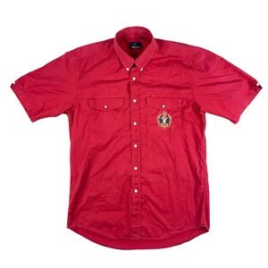 Daniel Hechter Shirt‎ Mens L Red Embroidered Button Down Paris Vintage Casual